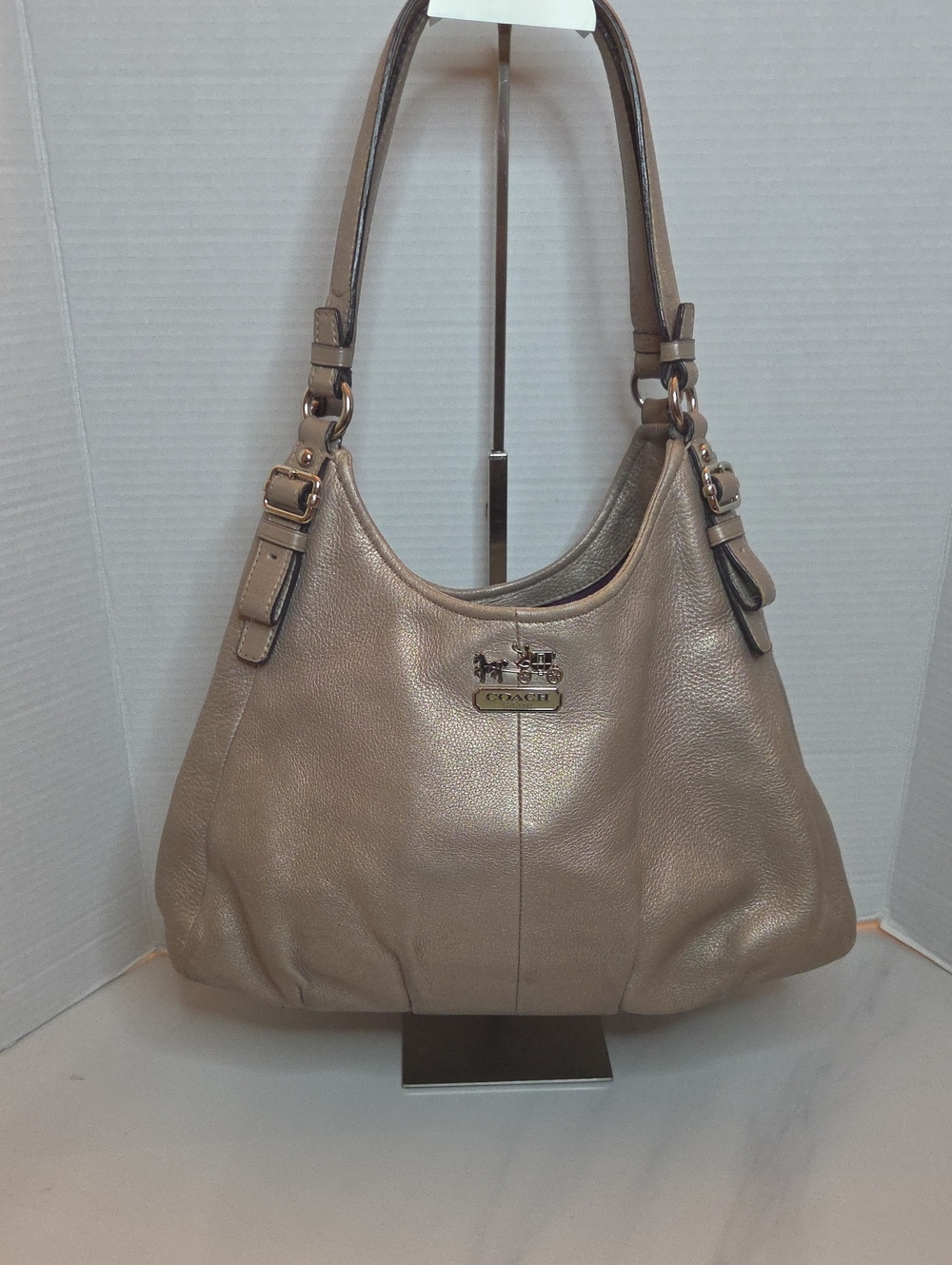 Coach Metallic Taupe Leather Hobo Bag - Style 18813